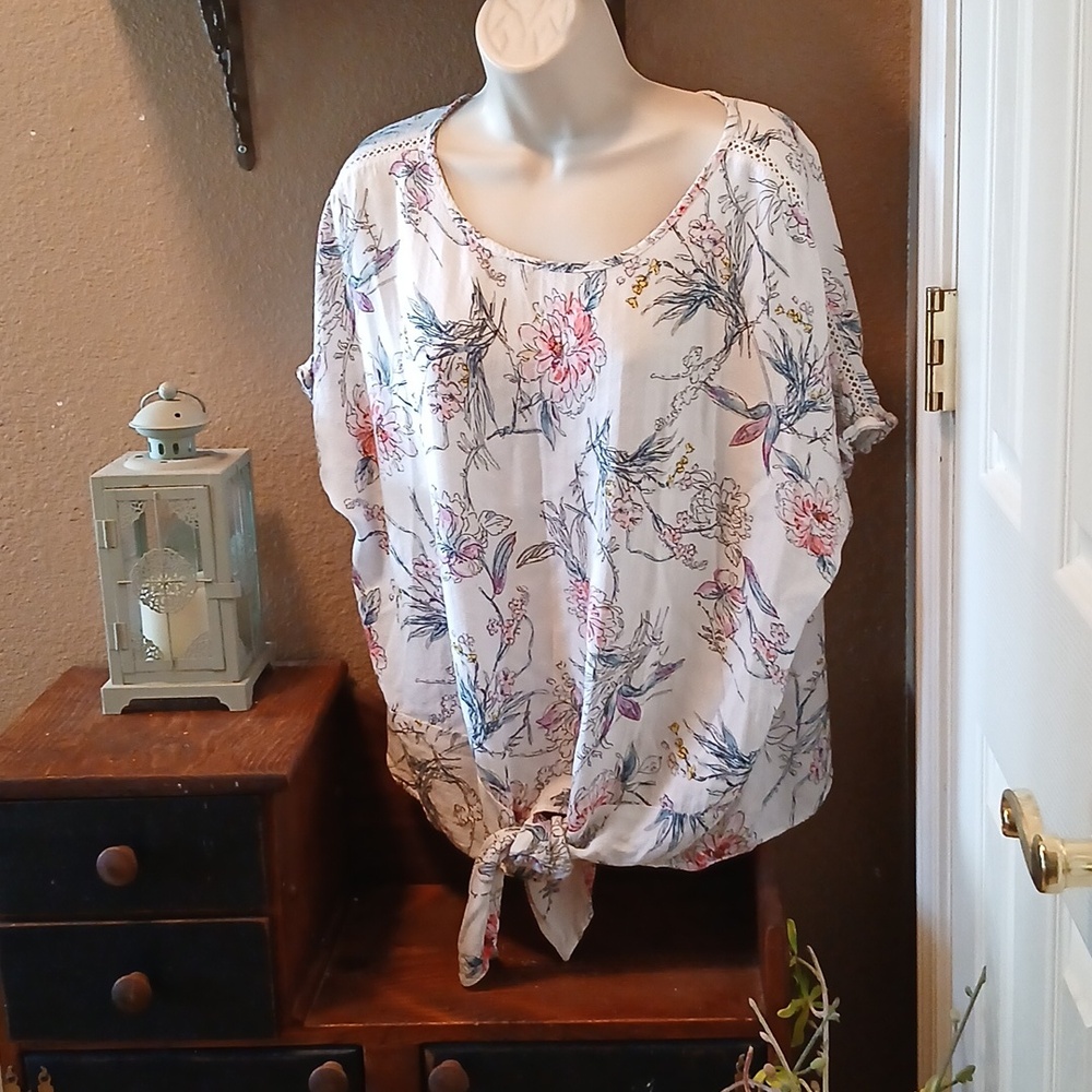 Buffalo David Bitton Floral Tie‑Front Blouse XL